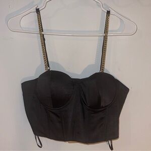 Forever 21 Medium Black Bustier with Gold Chain Straps